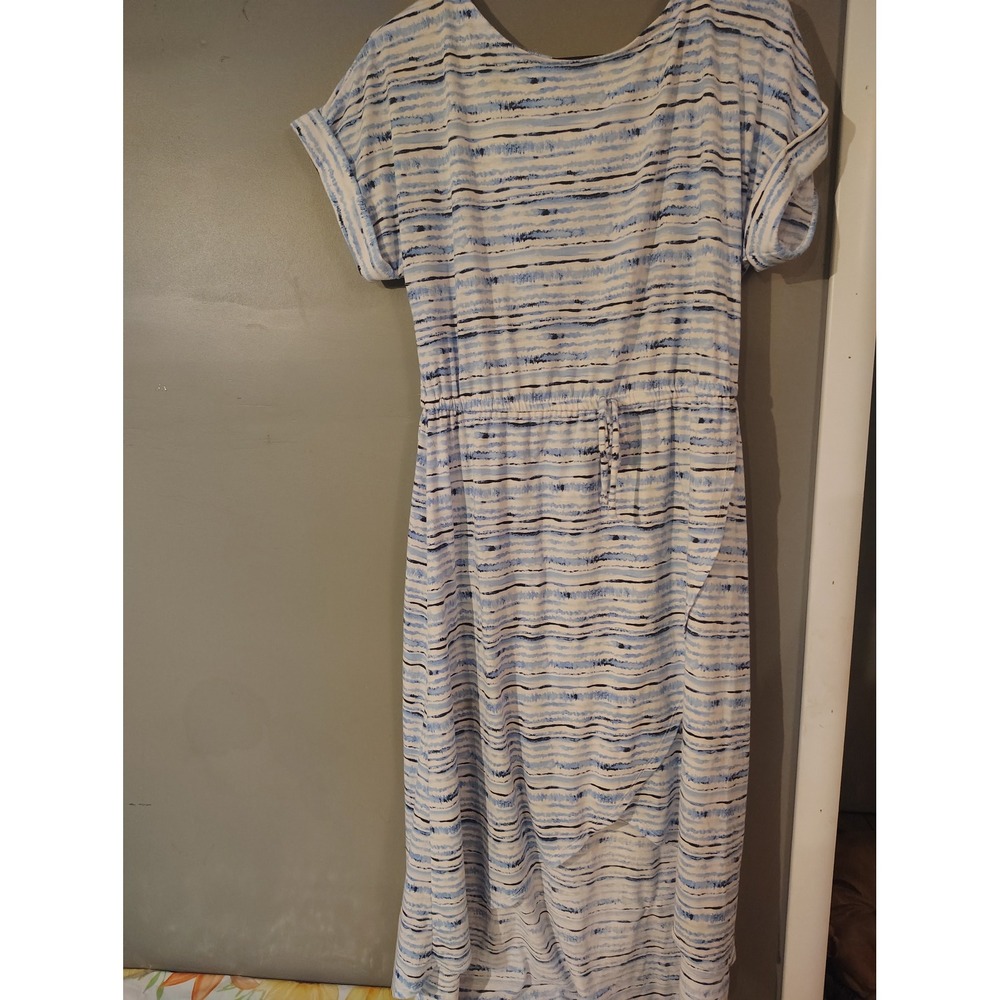 Just Be Blue White Striped Short Sleeve Midi Dress Drawstring Waist Size M